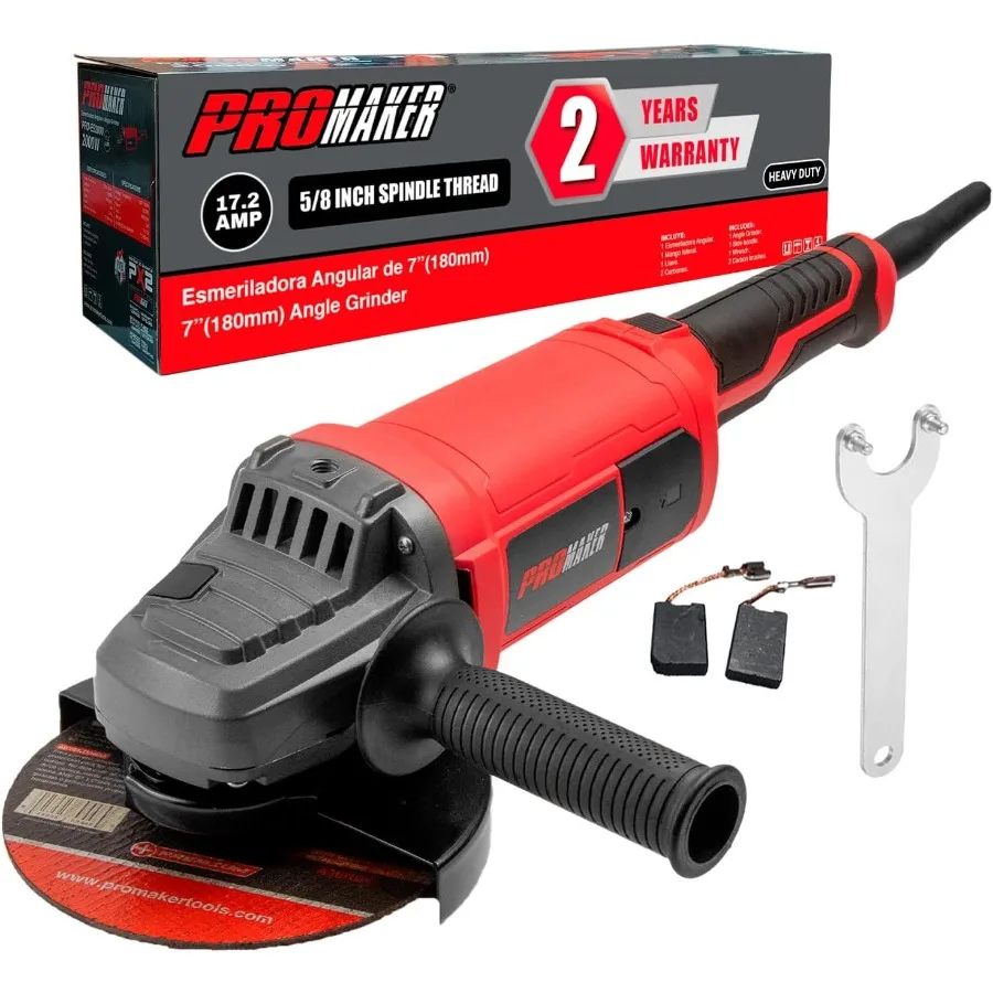 

7-дюймовая угловая шлифовальная машина, 17,2 А, 8400 об/мин, промышленная электрическая шлифовальная машина с 2 дополнительными угольными щетками для тяжелых работ, профессиональная