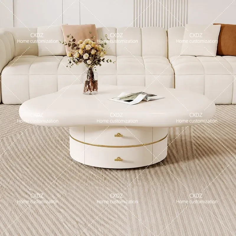 Modern Cream Cloud Coffee Table with Drawers Light Luxury Special Shaped Tea Table Simple Living Room Negotiation Desk