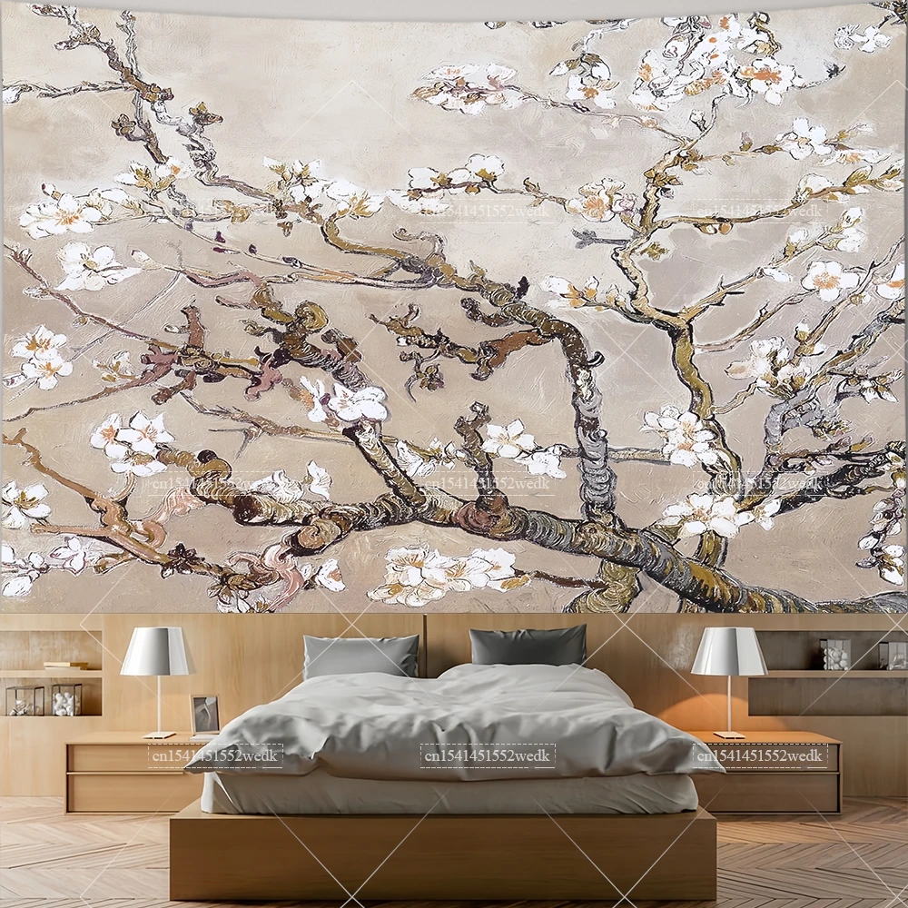 Vincent Van Gogh Almond Blossom Flowers Tapestry Oil Painting Starry Night Tapestry Aesthetic Room Decor Artworks Tapestries