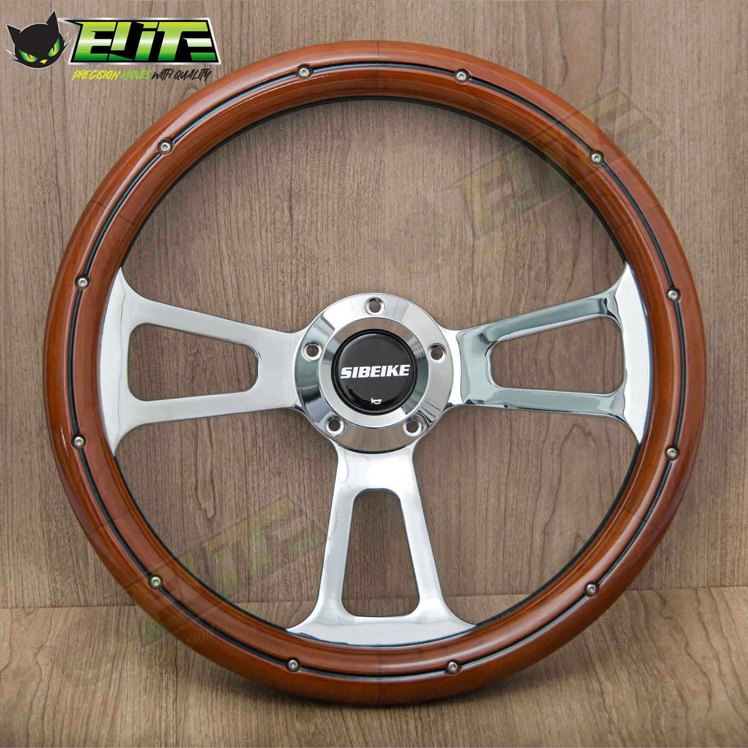 14inch Classic Real Wood Steering Wheel 5 Bolts Universal Retro Car Steering Wheel with Rivets