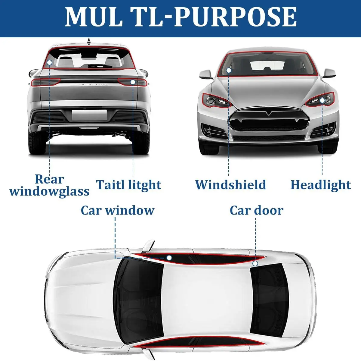 Concealed headlight and taillight cover tape, car and truck door windshield sealing accessories, headlight sealant modification