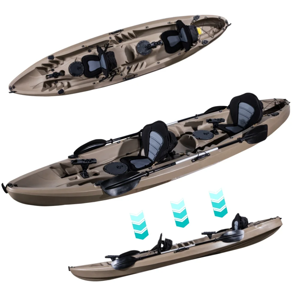 3.7m 3 Persons Fishing Family Kayak  Hot Sale  Double Seat /2 Persons Fishing Sit-on-top  HDPE Hull Material for Lake Use