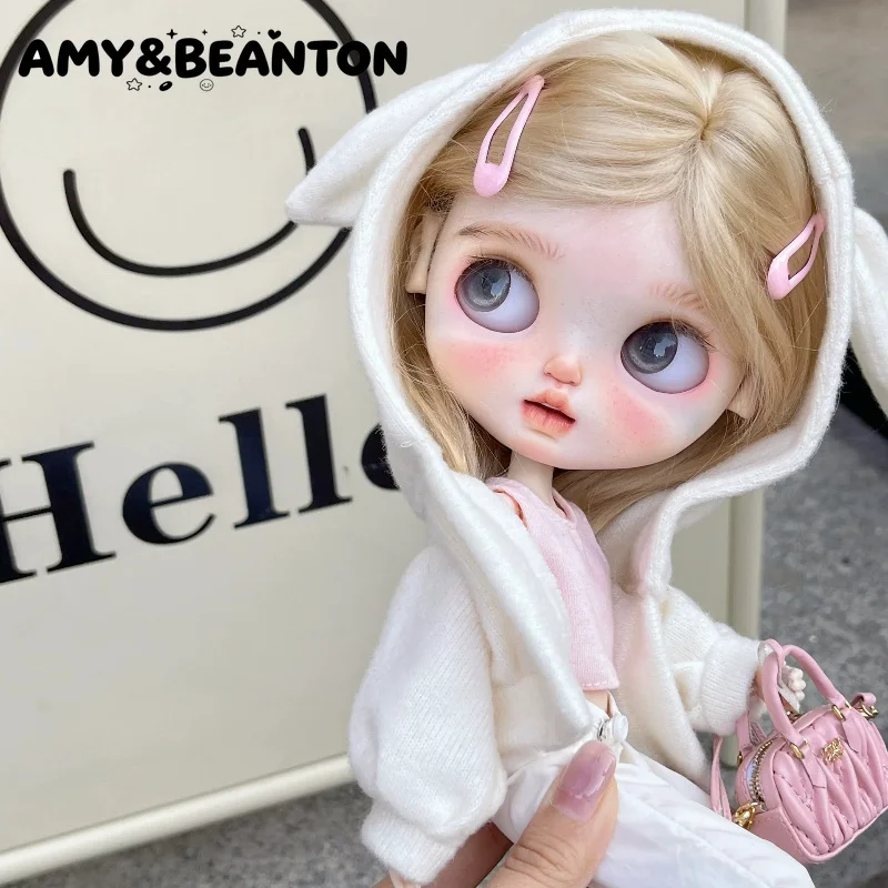 Blythe OB24 Doll Clothes Japanese Rojita Style Bunny Ear Coat Cute Sweet Y2k Cartoon Handmade Outerwear 1/6 Dolls Replacement
