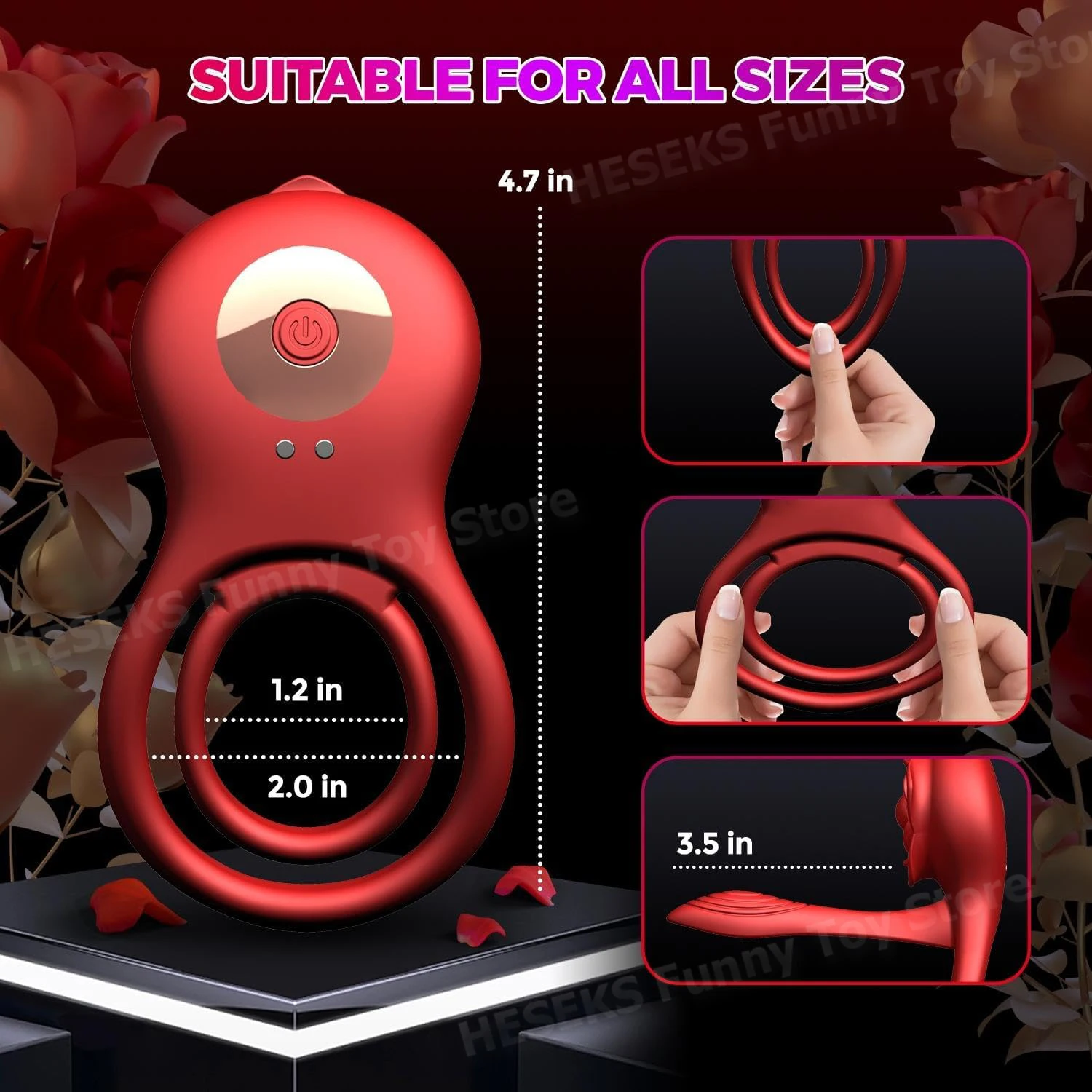 HESEKS 4 in 1 Vibrating Penis Ring Vibrator Cock Delayed Ejaculation Clitoral Stimulator Rose Sex Toy for Men for Couple