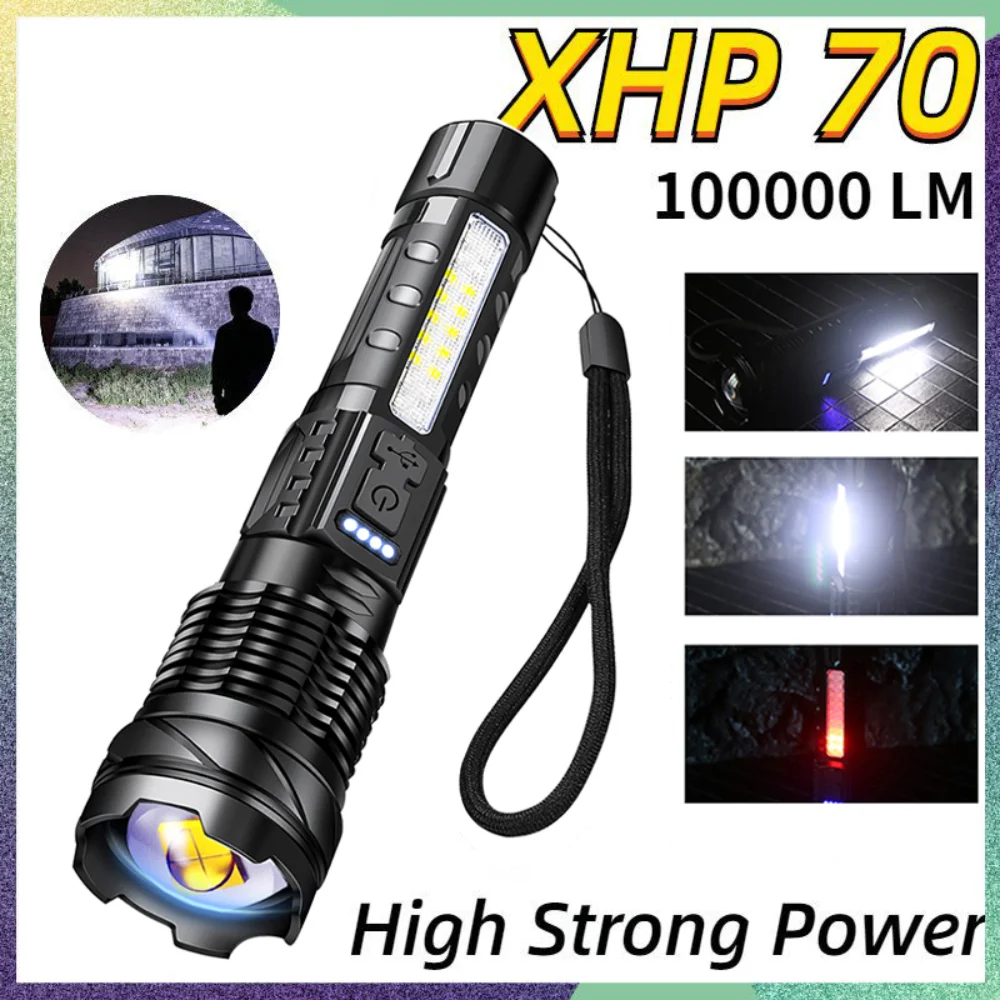 

USB High Strong LED Flashlight Type-C Charging Torch Flasglight Outdoor Lighting Zoomable Portable Light Emergency Glare Light