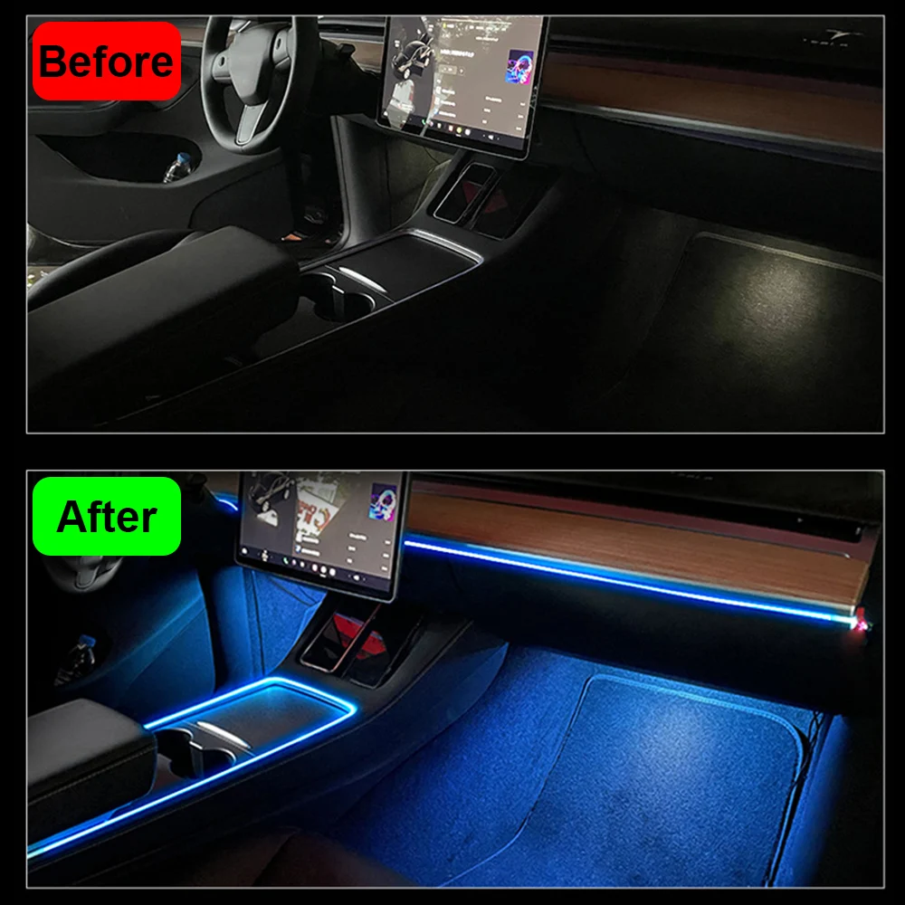 64 Colors For Tesla Model 3 2018-2022 Car Foot Dashboard Console Ambient Light USB Cigarette Lighter Adapter Atmosphere Lamp