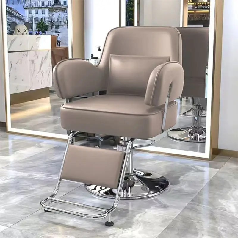 Electroplate Silver Hair Cutting Dyeing Shaving Chair Beauty Salon Equipment 360 Rotating Furniture Barber Cutting Chair