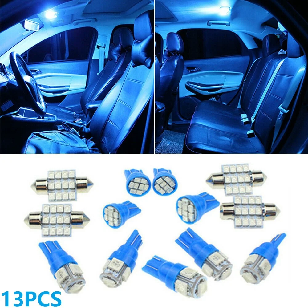 13Pcs Combo LED Lights Interior Package Kit Ice Blue T10 Dome Map License Plate Lamp Bulbs