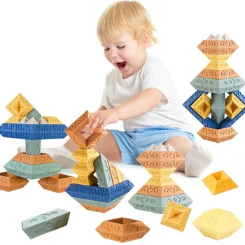 Building blocks stacker toy for kids stacking toys. Soft interchangeable brick towers. Pyramid speed cube preschool learning toys