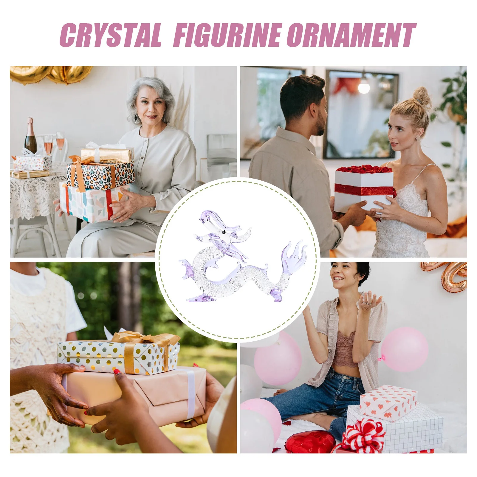 

Crystal Zodiac Dragon Desktop Ornament Small Size Lightweight Home Office Decorative Sculpture for Desk Shelf Display