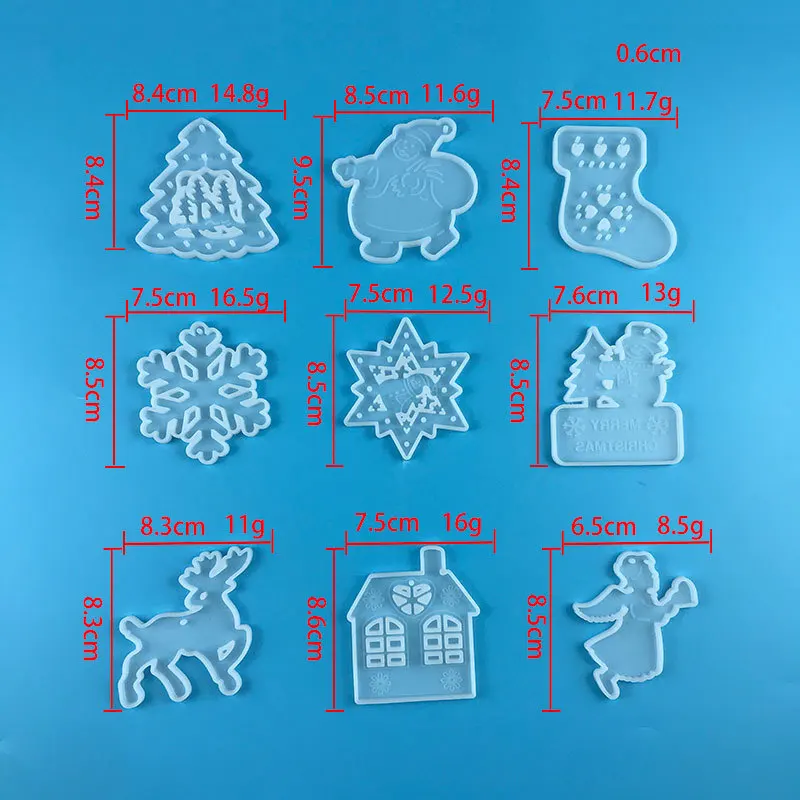 Christmas Resin Molds Silicone Santa Elk Snowflake Ornaments Pendant Molds for Epoxy Casting Keychain Diy Making Decoration Tool