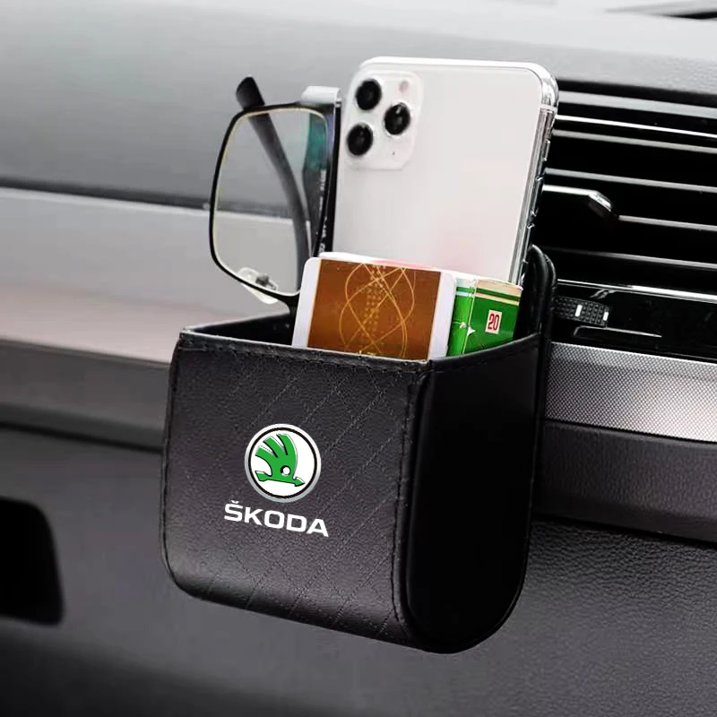 Car Air Outlet Storage Box Phone Glasses Organizer Car Goods For Skoda Octavia Superb Rapid Kodiaq Karoq Fabia Kamiq Roomster