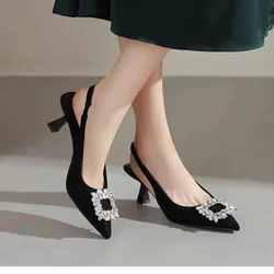 2024 Ladies Summer New Luxury Rhinestone Designer Women's Shoes Sexy Pointed Toe Simple All-match Party Dress Ladies High Heels