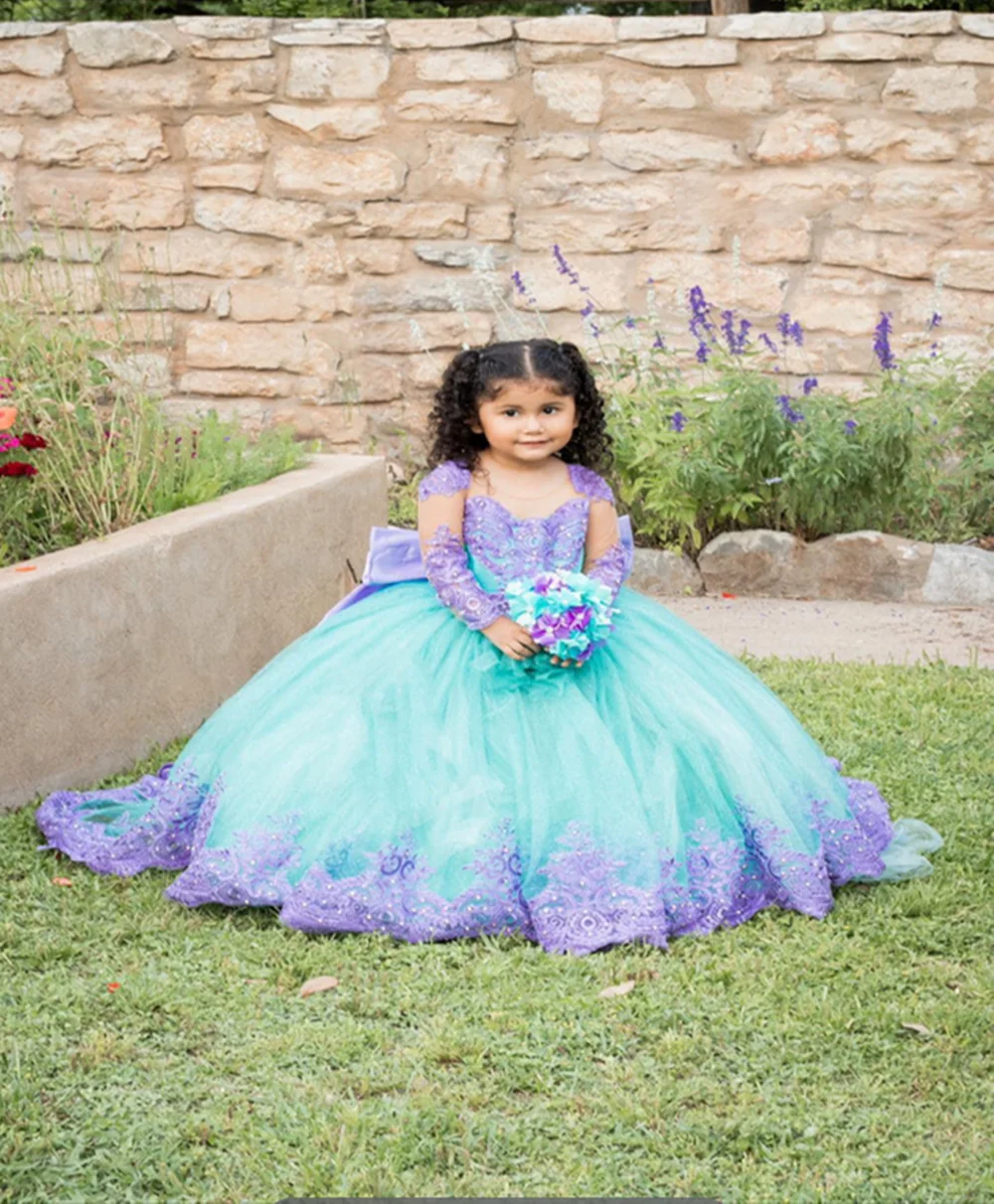 Flower Girl Dresses Elegant Party Dress For Kids Girl Princess Tulle Appliques Ball Gown Vestidos