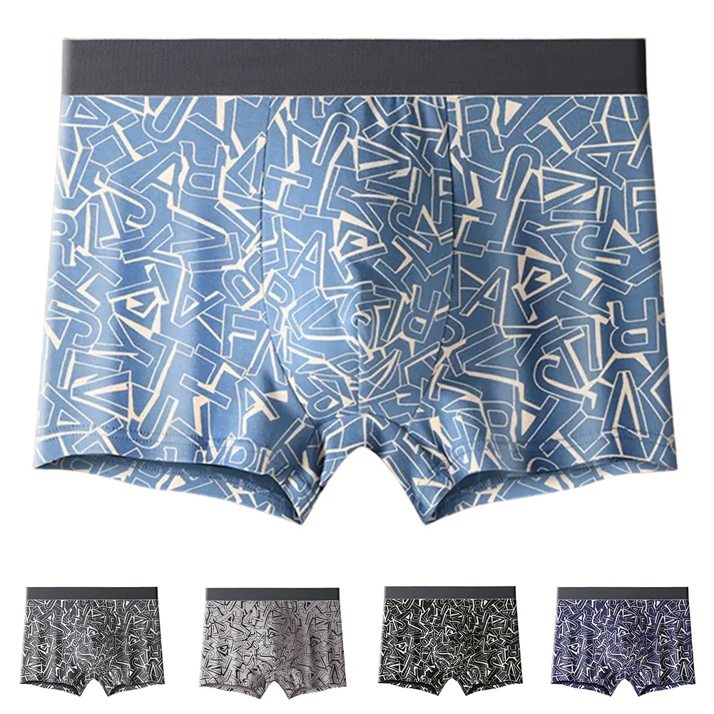 

Classic Printed Boxers Cotton Youth Breathable Underpants Black Letter Printed Boxer Shorts Comfortable Fit Flexible Elastic