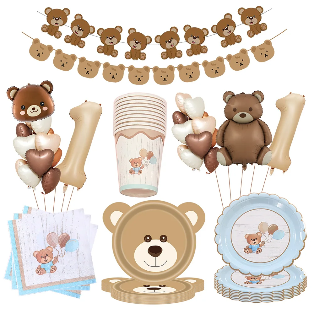Brązowy miś serwetka z nadrukiem Miś serwetki imprezowe talerze kubek dzieci Miś dekoracja urodzinowa Baby Shower ślub