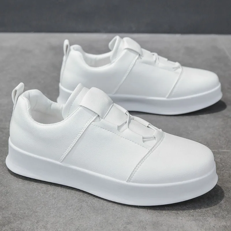 2025 New Casual Board Shoes Men Fashion White Slip on Single Shoe Outdoor Walking Shoes Men's Height Increase Lace Up Flat Heels