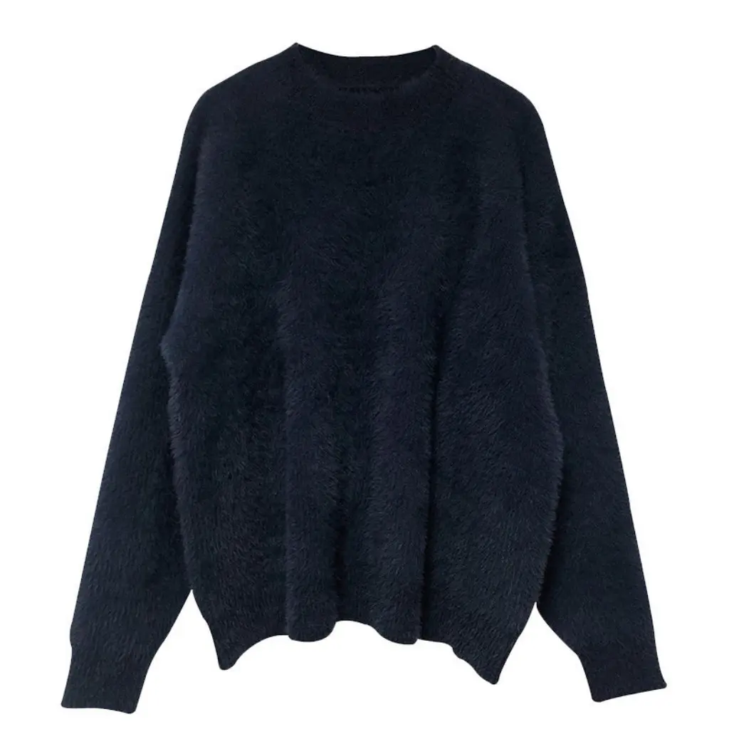 

Норковый бархатный свитер для женщин, черный пуловер, свободный крой, осень-зима, утолщенный вязаный мягкий восковой базовый слой, верхняя одежда