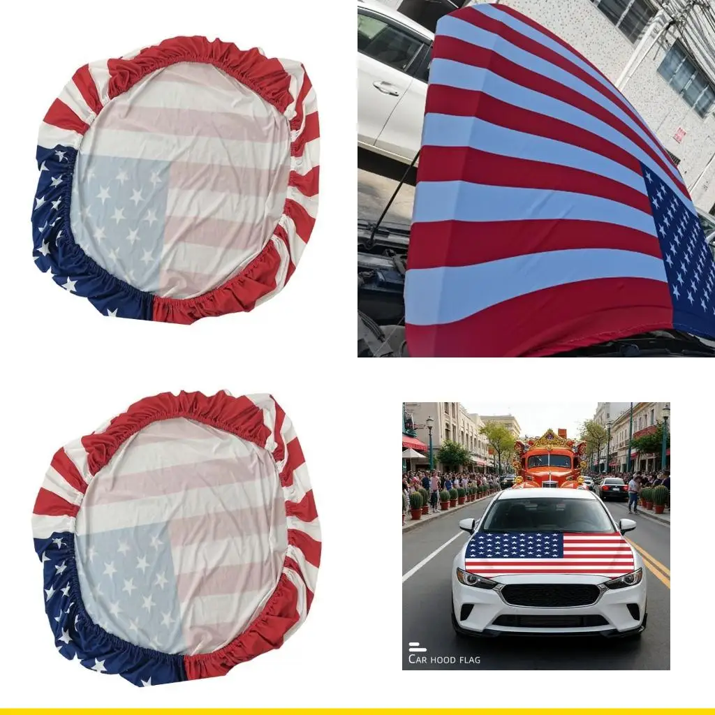 SZCH US Flag Themed Car Hood Decoration 63X47Inches Elastic Fabric Flag Bonnet Banners For Parades And Event