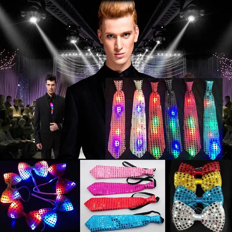 

Men Glowing Tie Led Bowkont Ties Luminous Sequins Flashing Necktie For Birthday Wedding Christmas Halloween Cosplay Party Decor