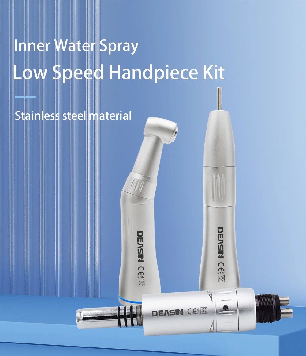 DEASIN Dental Inner Water Spray 1:1 Low Speed Turbine E- generator Contra Angle Blue ring Air motor Low speed handpiece