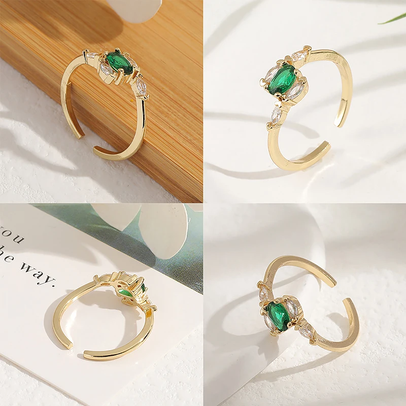 Luxury Green Zircon Rings For Women Gold Plated Stainless Steel Ring Wedding Couple Rings Aesthetic Jewelry bague Free Shipping