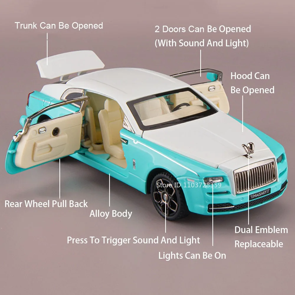 1:32 Espolón de plata ‌   Modelo Wraith, coches de juguete, vehículos en miniatura fundidos a presión de aleación, puertas extraíbles, sonido abierto, luz, adornos de oficina