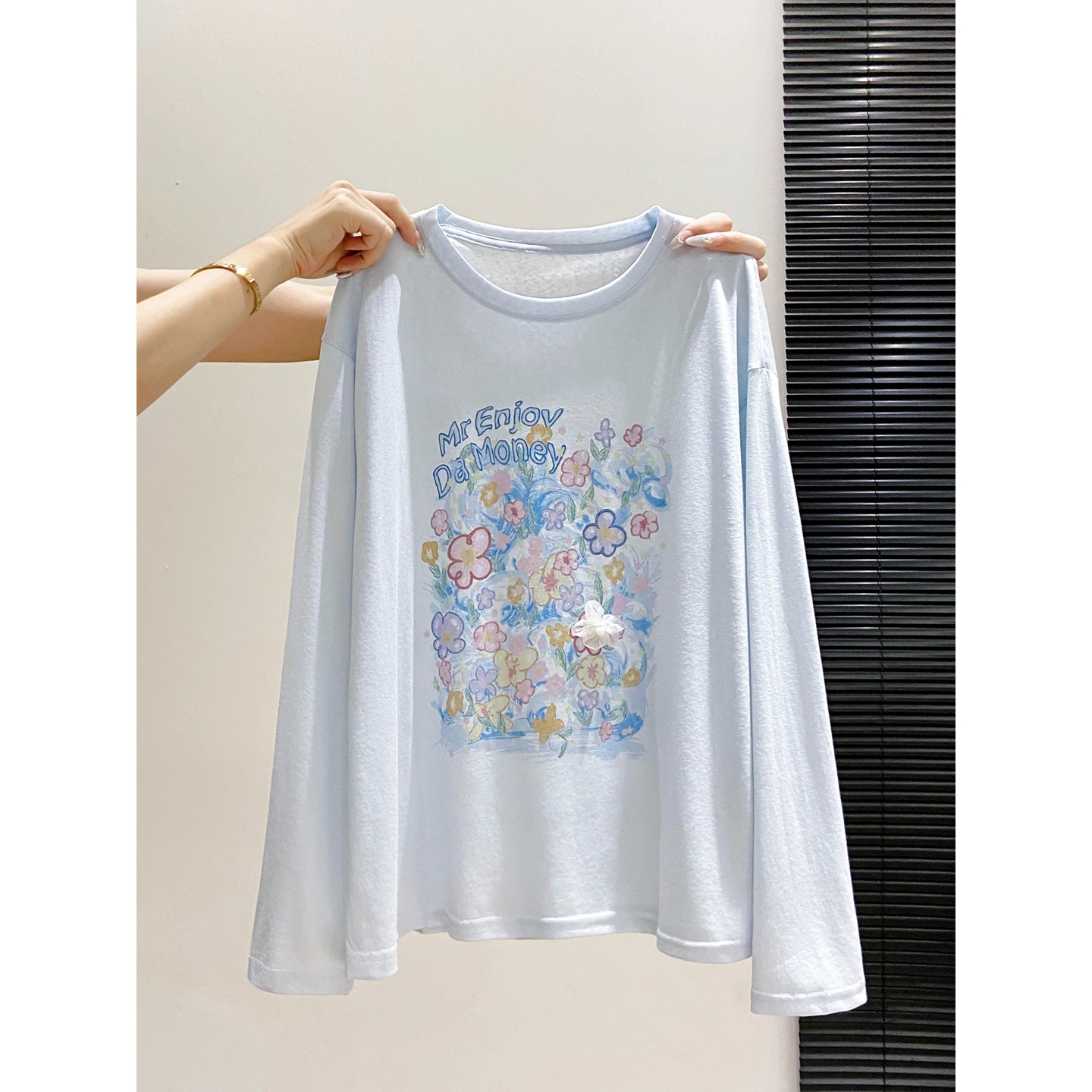 Niche and Fresh Style Printed Long-sleeved Sunscreen Clothing for Women New Summer Style Drop Shoulder Sleeve Top