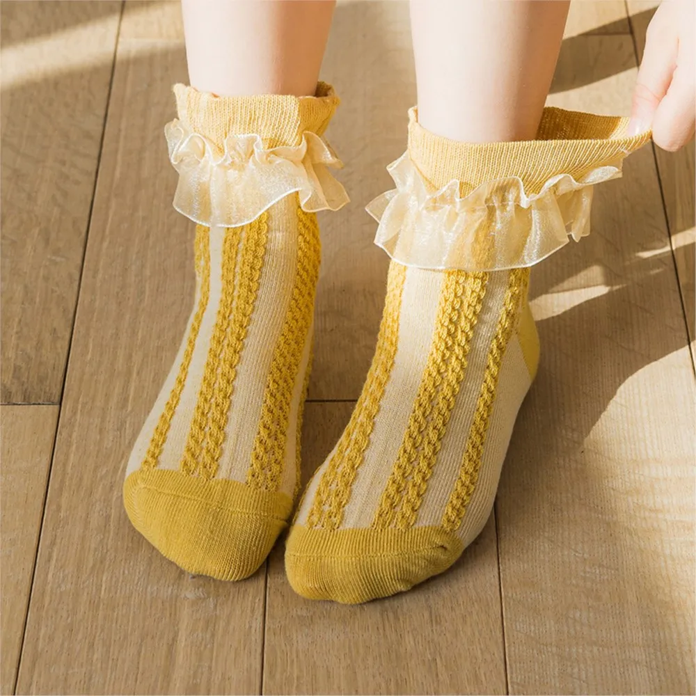 Lace girls socks thin cotton children sokken spring and autumn coltsfoot princess girl jump dance baby white sock