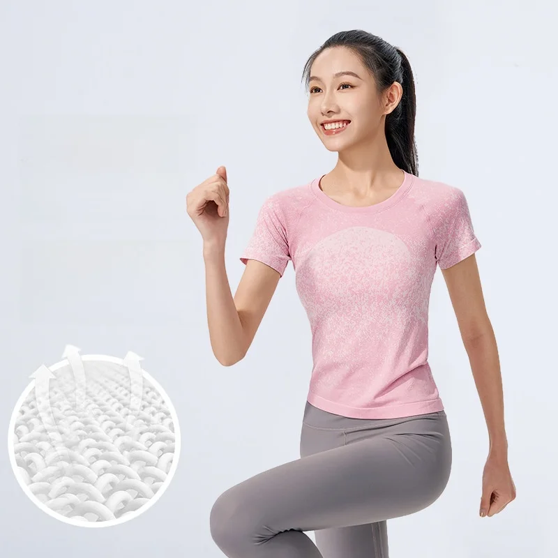 

Женская быстросохнущая футболка для йоги с короткими рукавами, облегающий спортивный топ для фитнеса, бега и тренировок