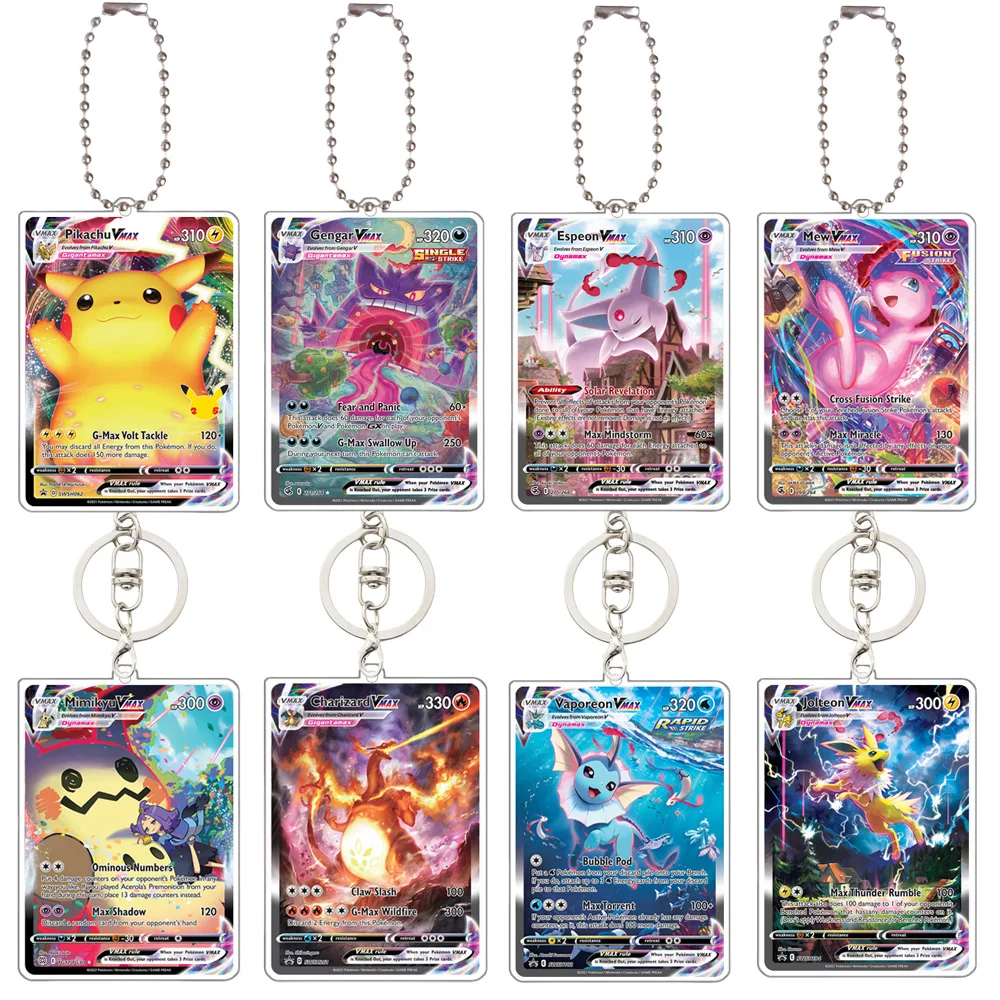 Pokemon Vaporeon Espeon Mewtwo Gengar Charizard Jolteon Flareon Game Card Acrylic Keychain Pendant Decoration 5Cm