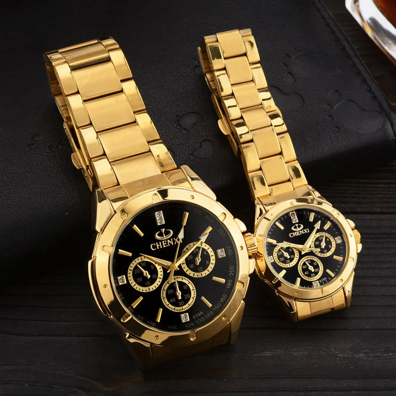 Mode Luxe Gouden Paar Horloges Mannen Vrouwen Casual Sport Horloges Chenxi Full Stalen Quartz Polshorloges Relogio Masculino 2023