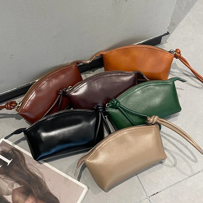 Genuine Leather Wristlet Clutch Bag,women's Vintage Brown Tote Bag, Zippered Wallet Makeup Bag, Portable Daily Phone Bag