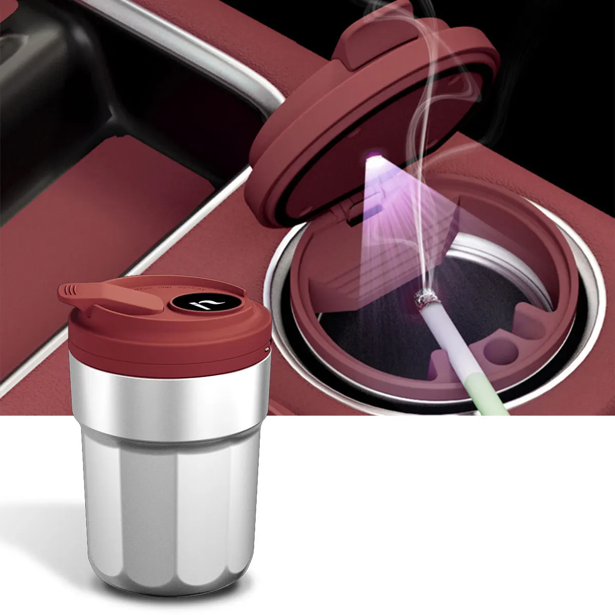 

1/2PCS Car Ashtray Garbage Coin Storage Cup Seat Container Cigarette Ash Tray Car LED Light Cars Interior Styling Accessories