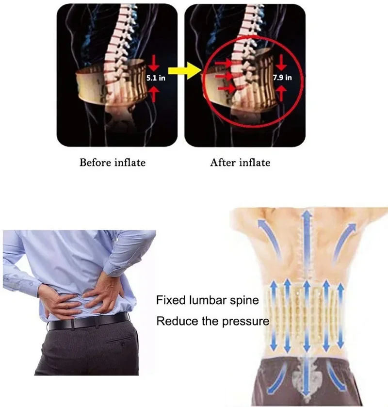 Imagem -03 - Aquecimento Elétrico Cintura Massageador Inflável Lombar Suporte Cinto Maca Traseira Alívio da Dor Fisioterapia Spinal Descompressão