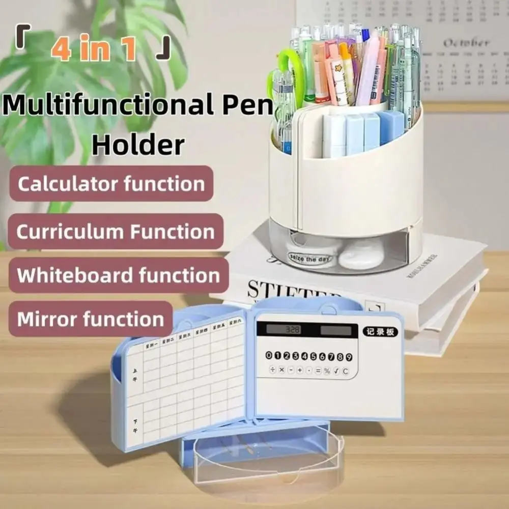 

6 Compartments 4-in-1 Pen Holder Stylish Multi-functional Pencil Storage Box Compact Tabletop Storage Stationery Organizer