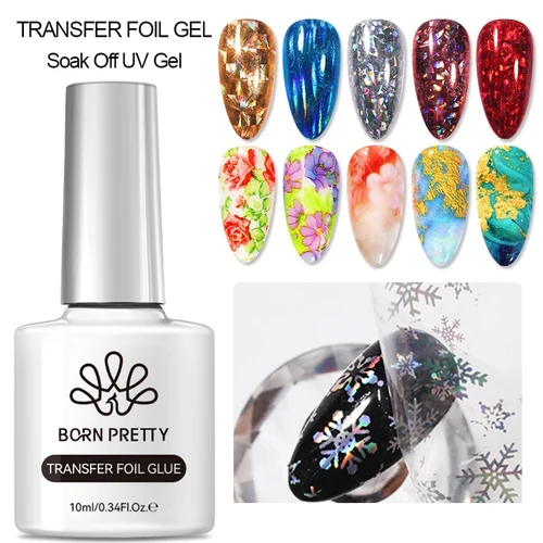 BORN PRETTY, 10ml, lámina de transferencia, Gel, pegatina adhesiva para esmalte de uñas, pegamento para uñas, barniz de Gel con impresión UV, Gel de manicura para decoración de uñas