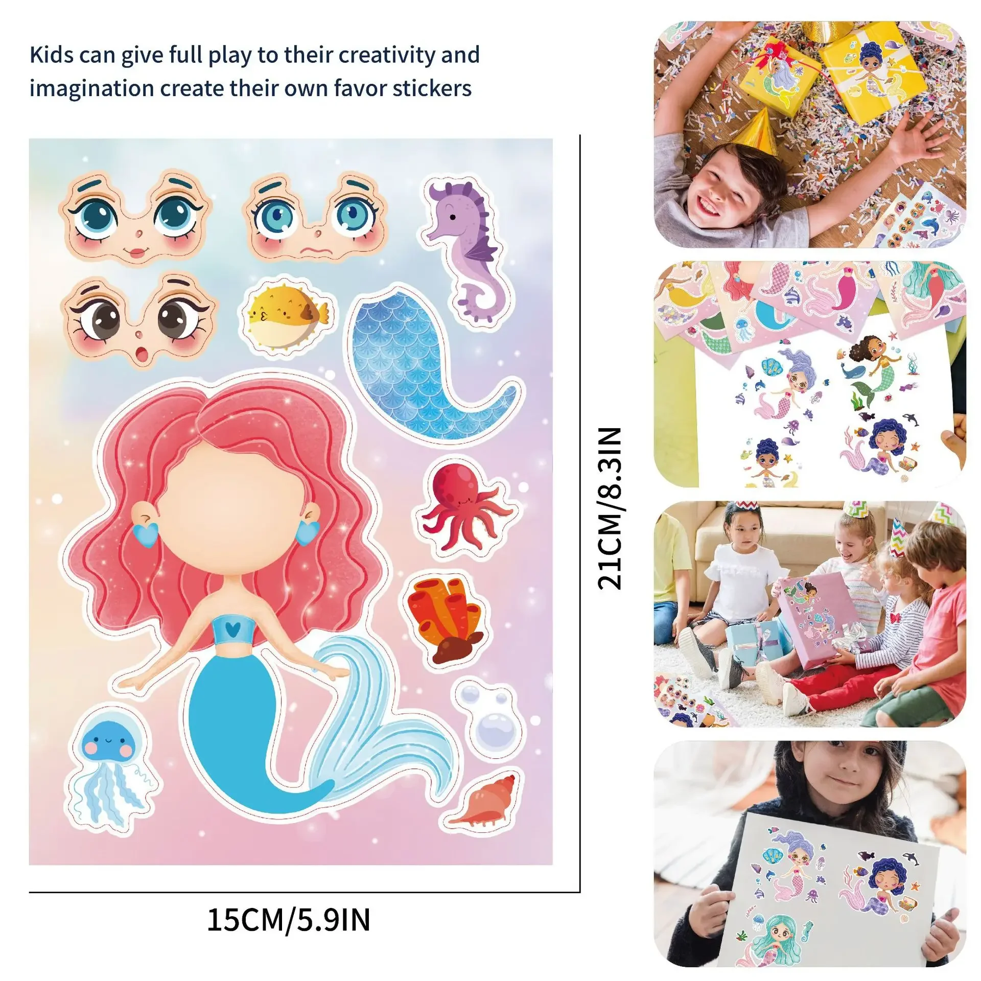 Make Your Own Mermaid Stickers for Kids Funny Make A Face Jigsaw Puzzle Sticker Children Girls DIY Party Favor Gifts