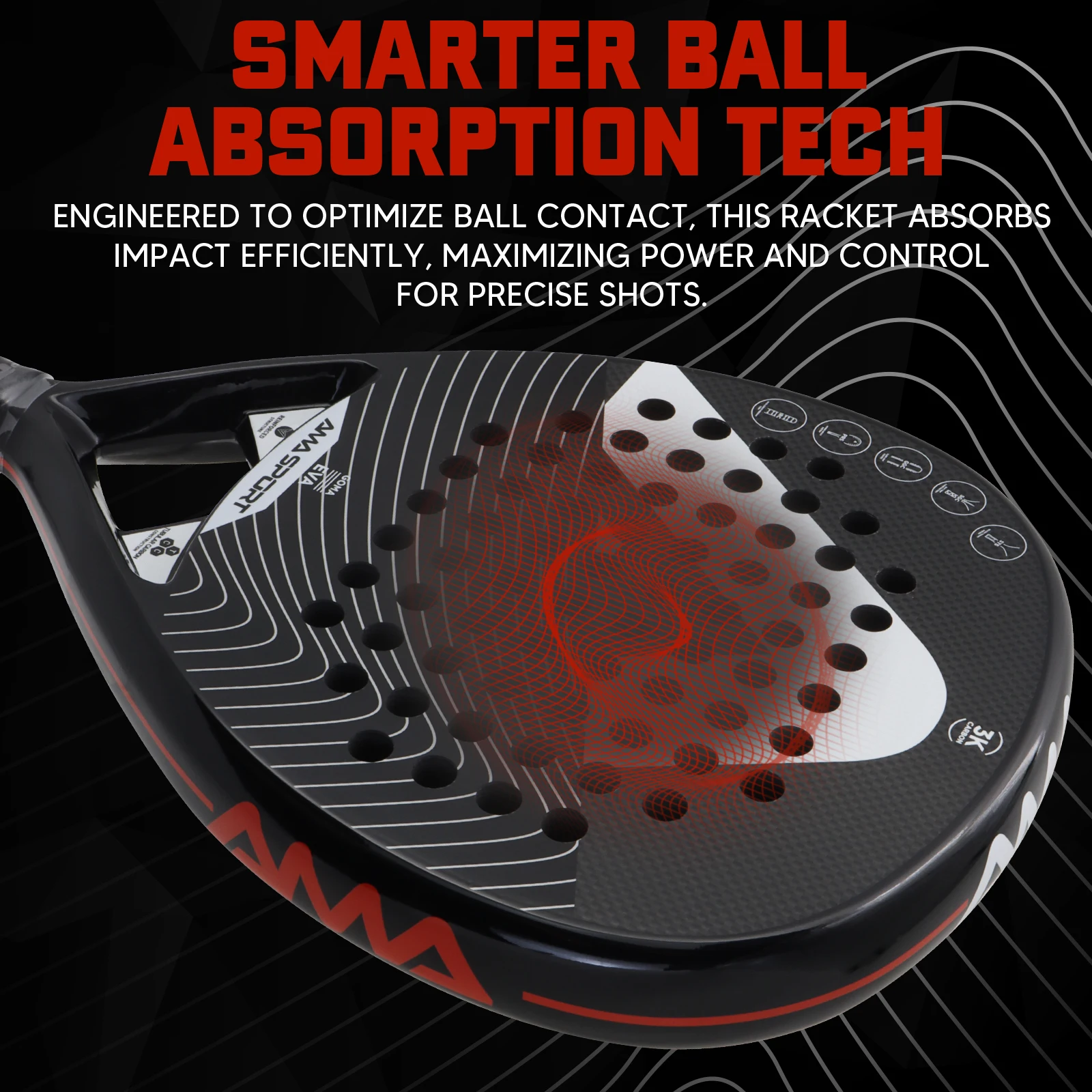 AMASPORT Padel Racket Pop 3K خفيف الوزن من ألياف الكربون للرجال مضرب تنس متوسط التوازن مع لينة إيفا المسيل للدموع قطرة الشكل Padel