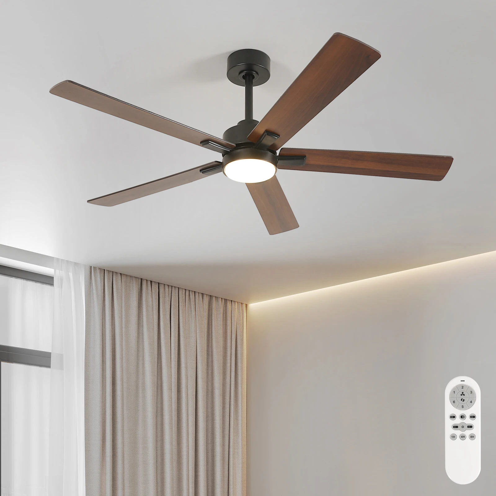 Ventiladores de Techo con Luces y Control Remoto, Ventilador de Madera con Motor de Corriente Continua Reversible Silencioso y Regulable de 35 W para Comedor y Dormitorio, 3000 K-6500 K