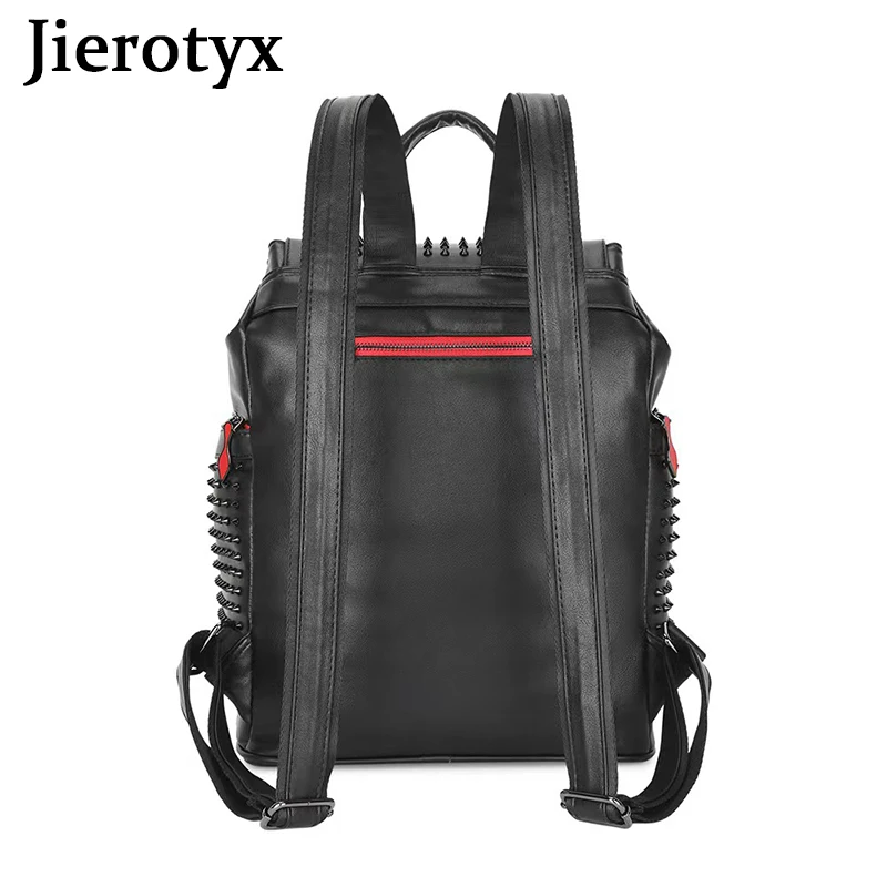 JIEROTYX Womens Studded Black Leather Backpack Casual Pack School Bags for Girls Punk Casual Traveling Daypack Bookbag Men