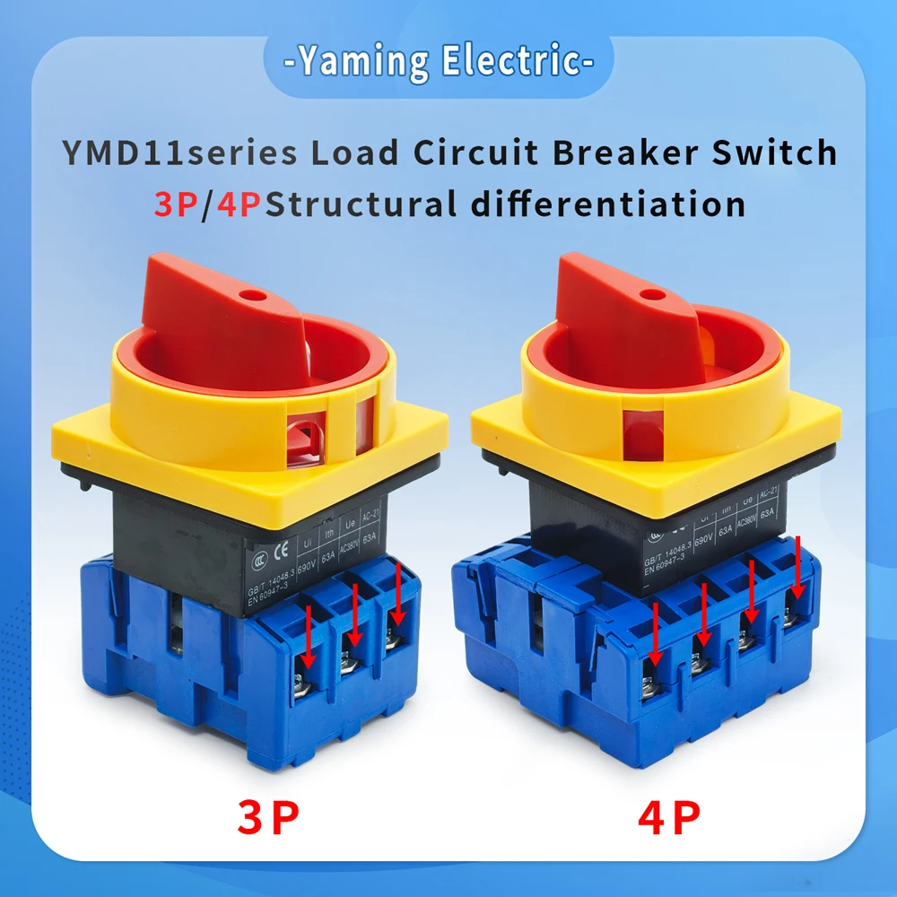 63 Amp 690V Isolator Switch 3P Main Motorized Rotary Pad Lock On-off Power Switches YMD11-63A Replace LW30