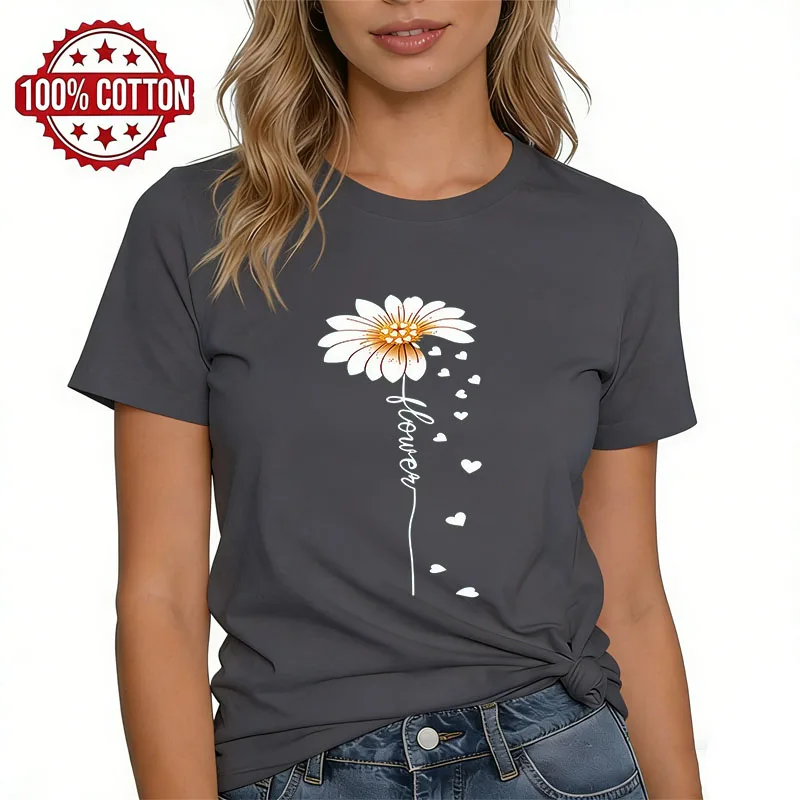 100% Cotton Daisy Flower T Shirt Cute Floral Graphic Tee Perfect Gift for Flower Lover Casual Daily Wear Spring Top