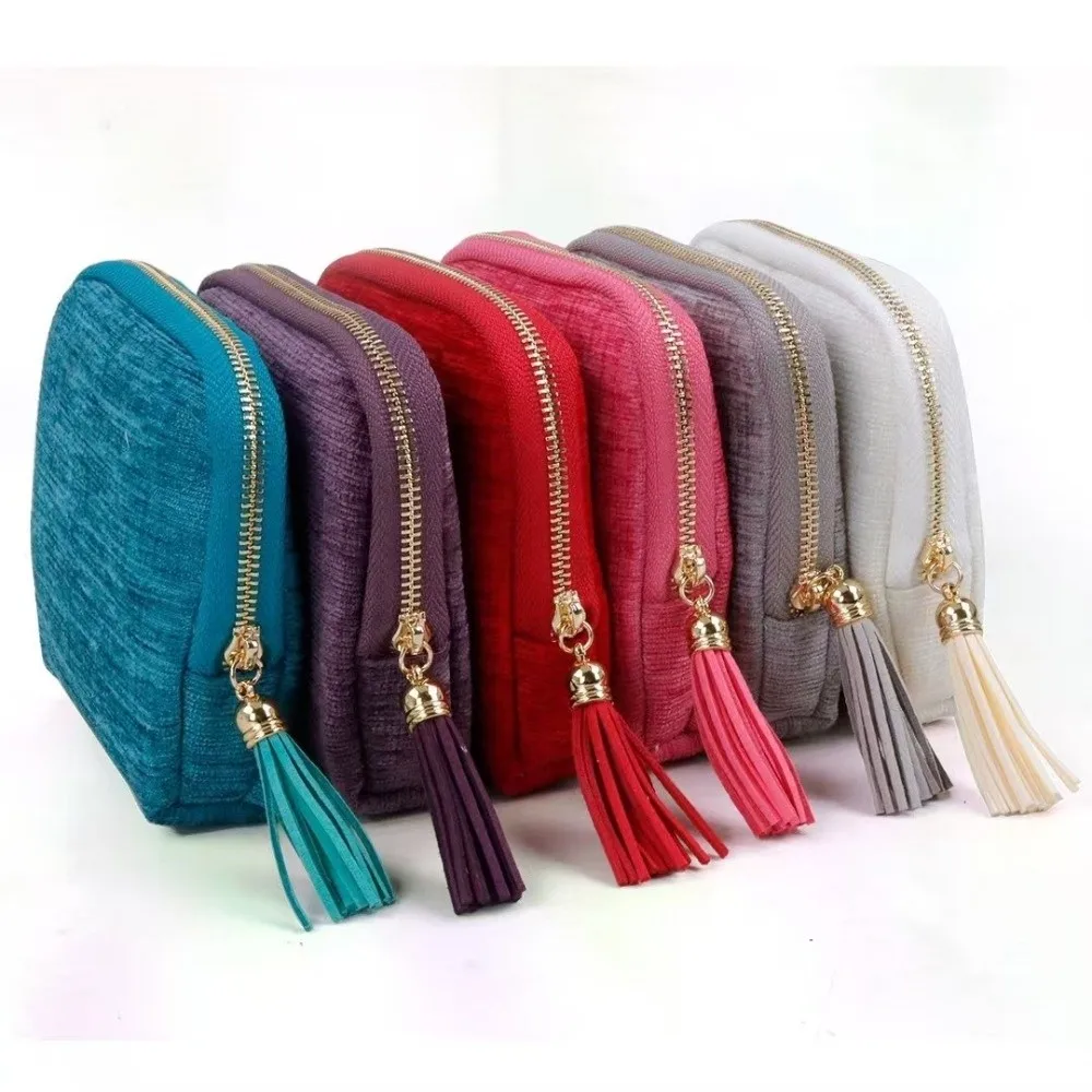 Flannel Travel Jewelry Case Tassel Zipper Mini Jewelry Organizer Portable with Compartments Jewelry Storage Pouch
