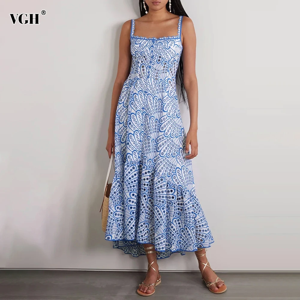 

VGH Hit Color Slimming Backless Long Dress For Women Strapless Sleeveless High Waist Hollow Out Casual Dresses Female Fashion