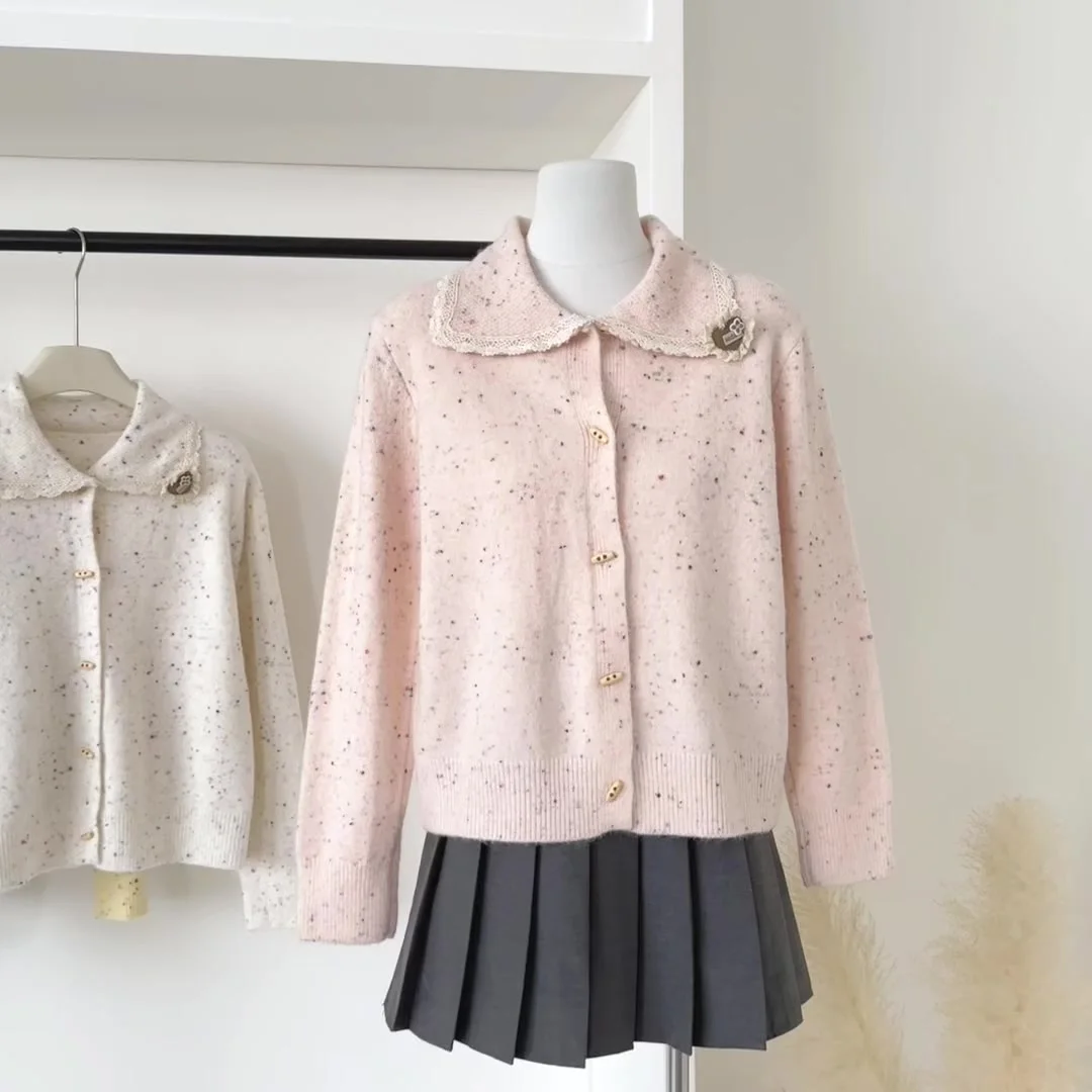 

Women Off White O-Neck Y2k Cardigan Knitwear Vintage 2000s Long Sleeve Soft Cozy Sweater Harajuku Korean Sweater Clothes Autumn