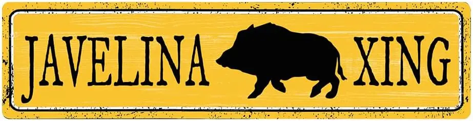 Vintage Javelina Xing Crossing Sign, Animal Javelina Pig Crossing Metal Tin Sign Decor, Rustic Wall Decorations, Street Road Tra