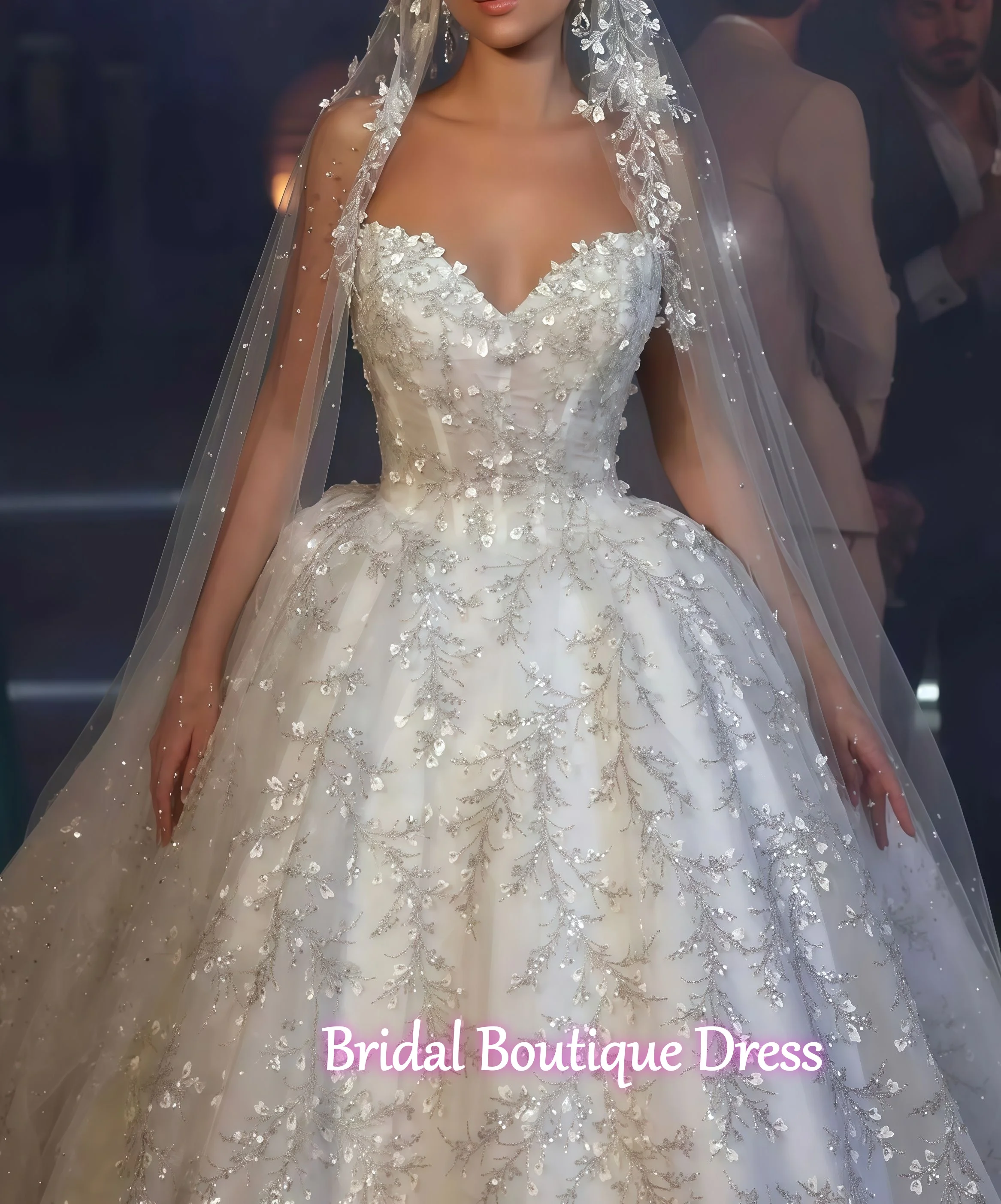 Maßgeschneiderte exquisite Brautkleider Applikationen Pailletten Braut Ballkleid trägerloses Brautkleid Vestidos De Novia