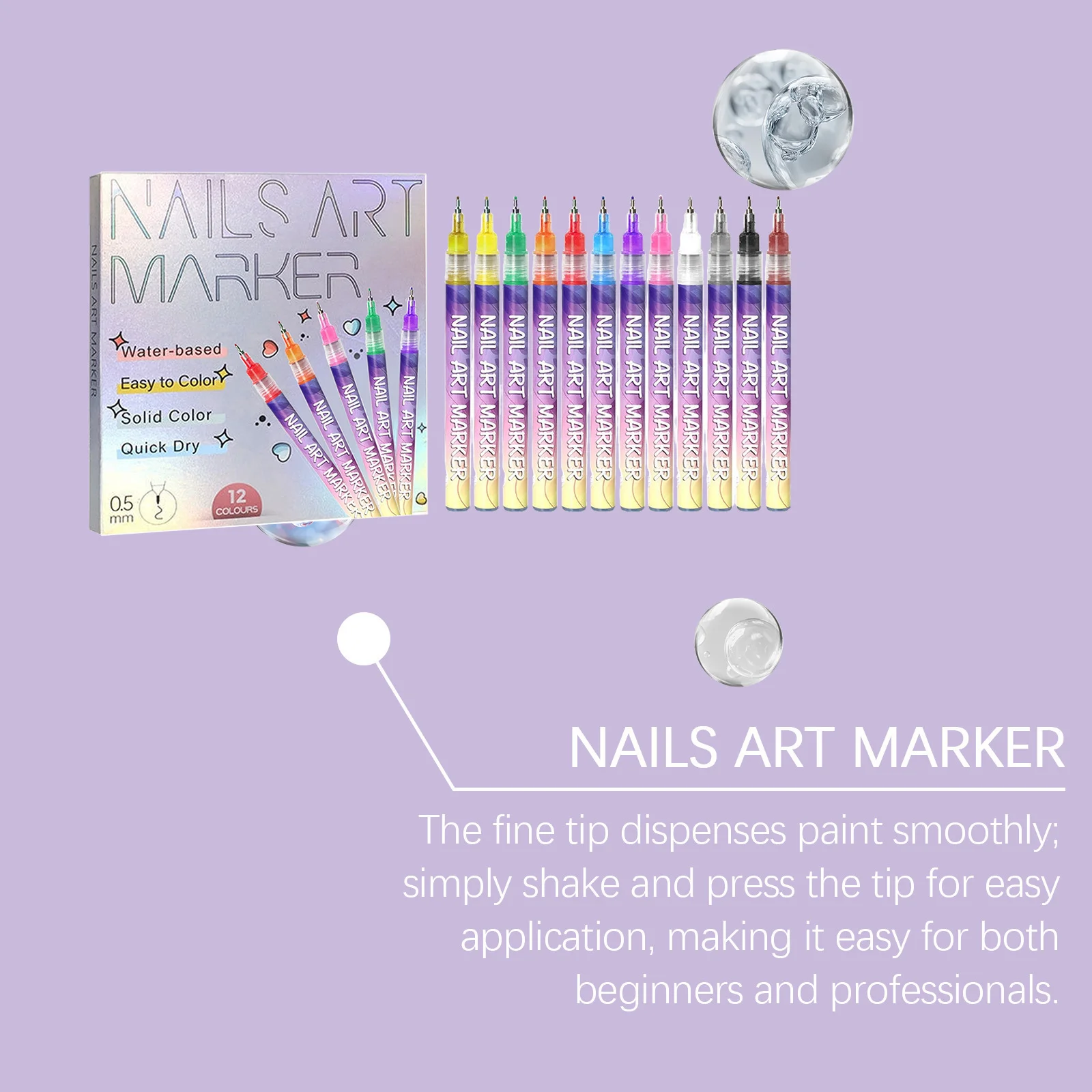 12 Colors Nail Art Pens Set Waterproof Quick-Drying 0.5mm Extra Fine Graffiti Polish Manicure Marker Salon Drawing Nail DIY Tool 5