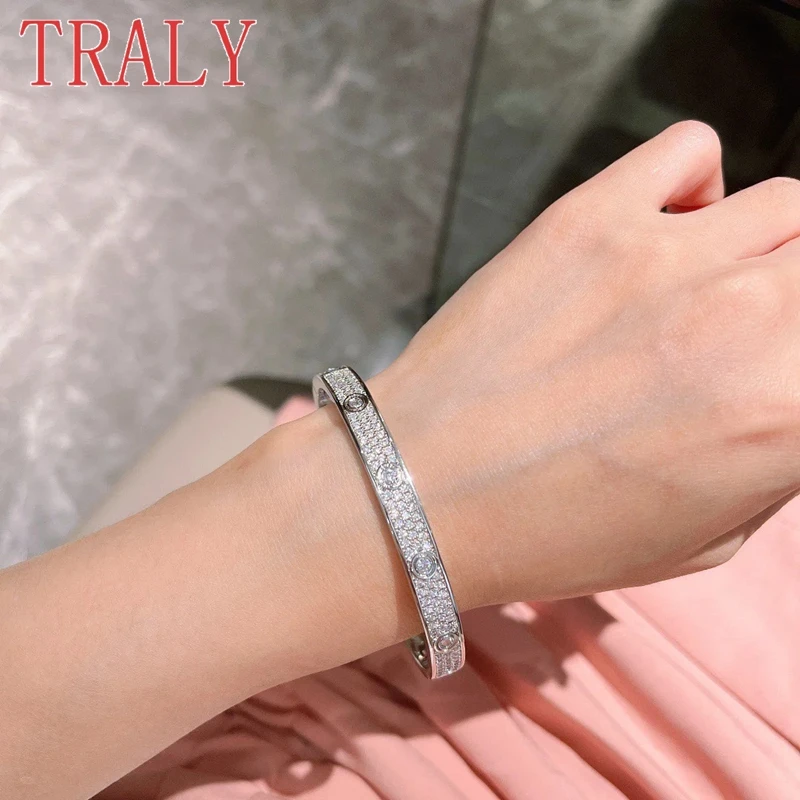 

PT950 Platinum Moissainte Women Bracelet 6mm Wide Three Rows of Full Diamond Couples Bangle 16cm-20cm High Quality Luxury Jewely